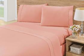 Jogo de Lençol Queen 3 Peças Percal 180 Fios Ponto Palito - Rosê - Reliquias do Interior