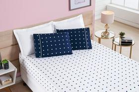 Jogo De Lençol Queen 3 Peças Petit Poá Micro Percal 200 Fios Estampado Marinho