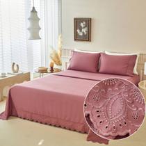 Jogo de Lençol Queen 4 Pçs 300 Fios Percal Bordado Blush