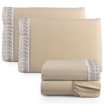 Jogo De Lençol Queen 4 Peças Basic Percal 180 Fios Lese Bordado Inglês - Cáqui Jogo De Lençol Queen 4 Peças Basic Percal 180 Fios Lese Bordado Inglês - Cáqui