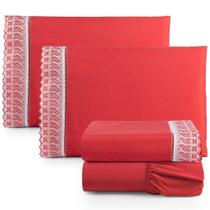 Jogo De Lençol Queen 4 Peças Basic Percal 180 Fios Lese Bordado Inglês - Vermelho Jogo De Lençol Queen 4 Peças Basic Percal 180 Fios Lese Bordado Inglês - Vermelho