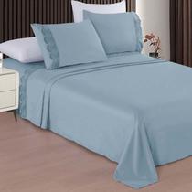 Jogo De Lençol Queen 4 Peças Bordado Renda 3d Microfibra Toque Acetinado Pele de Pêssego