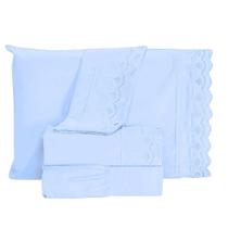 Jogo De Lençol Queen 4 Peças Bordado Renda 3d Microfibra Toque Acetinado Pele de Pêssego