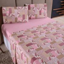 Jogo De Lençol Queen 4 Peças Percal Alg Patchwork Rosê