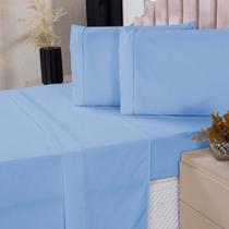 Jogo De Lençol Queen 4P Algodão Com Lençol De Cima Azul