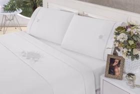 Jogo de lençol Queen Bordado Crivo 4 peças Percal Branco