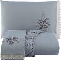 Jogo de Lençol Queen Cama Box Casal Bordado 03 Pçs