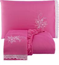Jogo de Lençol Queen Cama Box Casal Bordado 03 Pçs