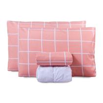 Jogo De Lençol Queen Classic Estampado 160 Fios 4 Peças - Grid Rose