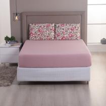 Jogo de Lençol Queen Estampado 100% Algodão com Elástico Malha Macia 03 Peças Rose