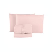 Jogo de Lençol Queen Percal 200 Fios 100% Algodão 04 Peças Jogo de Cama Box Lindo Macio ROSÊ