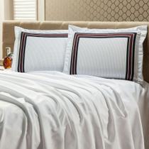 Jogo de Lençol Queen Percal 400 fios Listras Azul Casaborda 3 peças