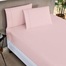 Jogo de Lençol Queen Percale 200 Fios Ponto Palito Elegance 03 Peças Rosa