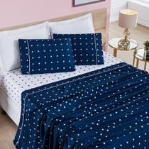 Jogo De Lençol Queen Petit Poa 200 Fios 4 Peças Cor Poa Marinho