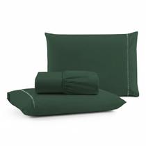 Jogo de Lençol Queen Premium Soft 600 Fios Micropercal Verde Escuro Ponto Palito Toque Macio 3 Peças