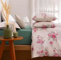 Jogo De Lençol Queen Santista Magicolor 100 Alg. Eloa Florido Verdeclaro