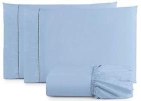 Jogo de Lençol Queen Size 3 Peças Percal 400 Fios Toque Macio Azul Jogo de Lençol Queen Size 3 Peças Percal 400 Fios Toque Macio Azul