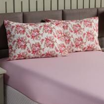 Jogo de Lençol Queen Size 3 Peças Percal Algodão Estampa Floral com Elástico Macio