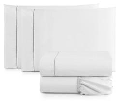 Jogo de Lençol Queen Size 4 Peças Percal 400 Fios Toque Macio Branco