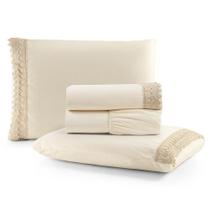 Jogo De Lençol Queen Suavitec Com Grippir 4 Peças - Palha Jogo De Lençol Queen Suavitec Com Grippir 4 Peças - Palha
