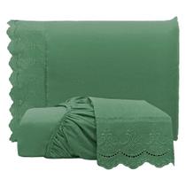 Jogo De Lençol Realce Casal 3 Peças Percal 300 Fios Bordado Inglês Macio - Verde - 100% Poliéster Jogo De Lençol Realce Casal 3 Peças Percal 300 Fios Bordado Inglês Macio - Verde - 100% Poliéster
