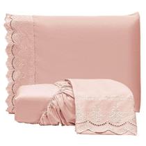 Jogo De Lençol Realce Queen 3 Peças Percal 300 Fios Bordado Inglês Macio - Rose - 100% Poliéster Jogo De Lençol Realce Queen 3 Peças Percal 300 Fios Bordado Inglês Macio - Rose - 100% Poliéster