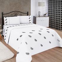 Jogo de Lençol Realeza Super King Micropercal Bordado 03 Peças - Branco