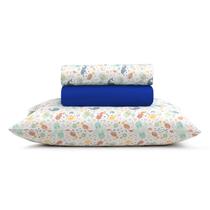 Jogo De Lencol Santista Prata 150 Fios Casal Ariel Azul Animal Print 100algd