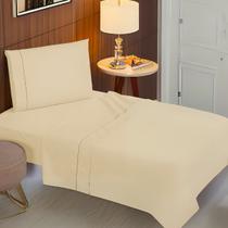 Jogo De Lençol Solteirão King 3 Peças 2,00x1,10 400 Fios Completo Toque de Seda Detalhe Ponto Palito