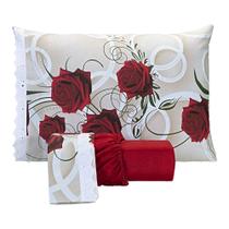 Jogo De Lençol Solteiro 02 Peças Estampado - Flores Vermelha