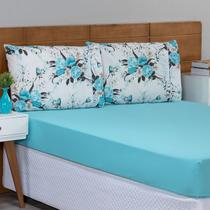 Jogo de Lençol Solteiro 100% Algodão Estampado Fronha Ponto Palito 2 Peças Esmeralda Verde Tiffany