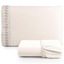 Jogo De Lençol Solteiro 2 Pçs Basic Percal 180 Fios Lese Bordado Inglês - Palha