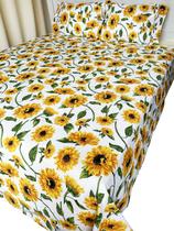 Jogo de Lençol Solteiro 2 Peças Girassol Roupa de Cama Percal 100% Algodão