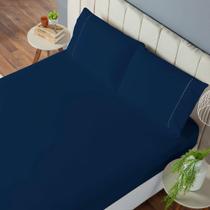 Jogo de Lençol Solteiro 2 Peças Laura 400 Fios 100% Poliéster - AzulMarinho