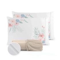 Jogo de Lençol Solteiro 2 Peças Micropercal 400 Fios Ponto Palito Estampa Flor Rosê