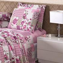 Jogo de Lençol Solteiro 2 Peças Padrão Box Patchwork Rosa Menina