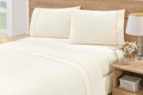 Jogo de Lençol Solteiro 2 Peças Percal 180 Fios Ponto Palito - Palha - Reliquias do Interior