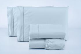 Jogo de lençol solteiro 3 peças 100% algodão 400 fios azul