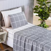 Jogo De Lençol Solteiro 3 Peças 200 Fios Estampa Grid Austin