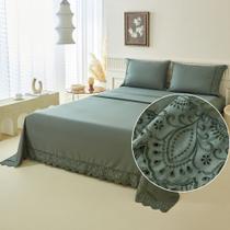Jogo De Lençol Solteiro 3pçs 300fios Percal Bordado Pistache