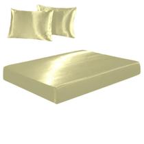Jogo De Lençol Solteiro Cetim Seda Bege Alto Brilho 2 Peças