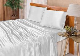 Jogo De Lençol Solteiro Cetim Seda Branco 3 Peças