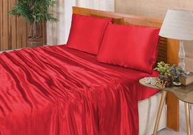 Jogo De Lençol Solteiro Cetim Seda Vermelho 3 Peças
