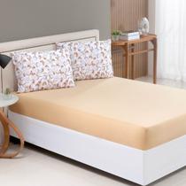 Jogo de Lençol Solteiro Estampado 100% Algodão com Elástico Malha Macia 02 Peças Mostarda Algodão