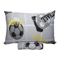 Jogo de Lençol Solteiro KazzaVip Malha Misto 70% Algodão e 30% Poliéster Estampado com Elástico 2 Peças Football Kick Cinza
