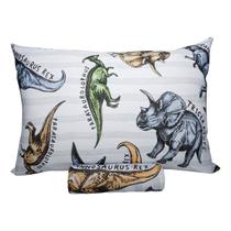 Jogo de Lençol Solteiro KazzaVip Malha Misto 70% Algodão e 30% Poliéster Estampado com Elástico 2 Peças T-Rex Cinza