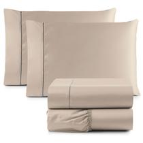 Jogo de Lençol Solteiro King 3PÇS 600 Fios Aveludado CAQUI