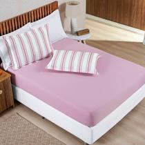 Jogo De Lençol Solteiro Marin Malha 100% Algodão 2 Peças Cor Rose Listra