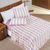 Jogo De Lençol Solteiro Marin Malha 100% Algodão Estampado 3 Peças Cor Rose Listra