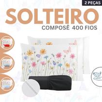 Jogo de Lençol Solteiro Micropercal 400 fios Estampado Aquarela - 2 Peças Compose